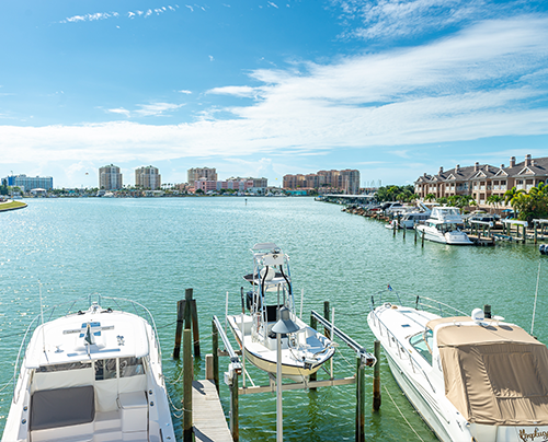 Waterfront view with docked boats