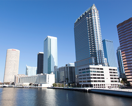Tampa city skyline waterfront buildings